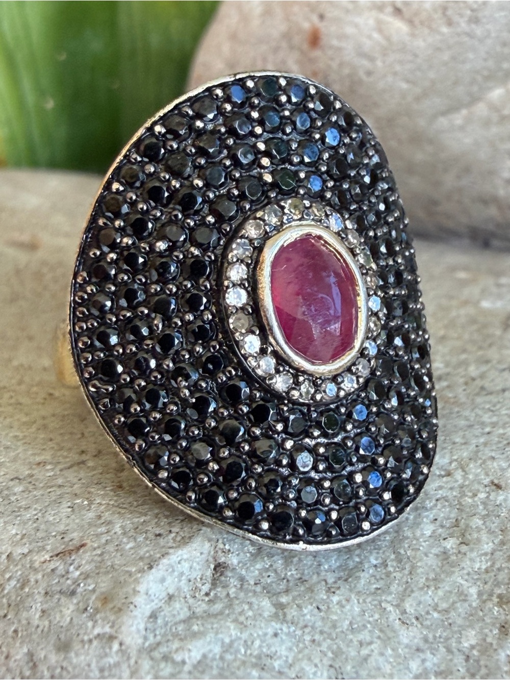 Sterling silver, Ruby, and diamond